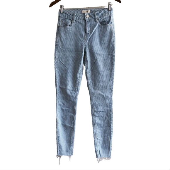 Unpublished High Rise Waist Striped Raw Hem Skinny Leg Denim Jeans Blue - Picture 12 of 12